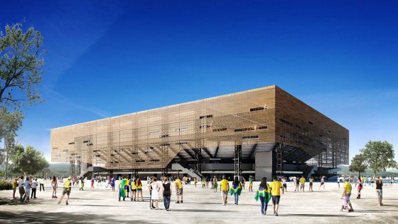 Imagem da maquete eletrônica do projeto para a Arena Olímpica de Handebol e Golbol Rio 2016